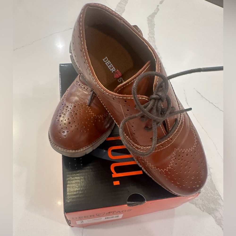 Boys Deer Stags Brown Leather Oxford Shoes